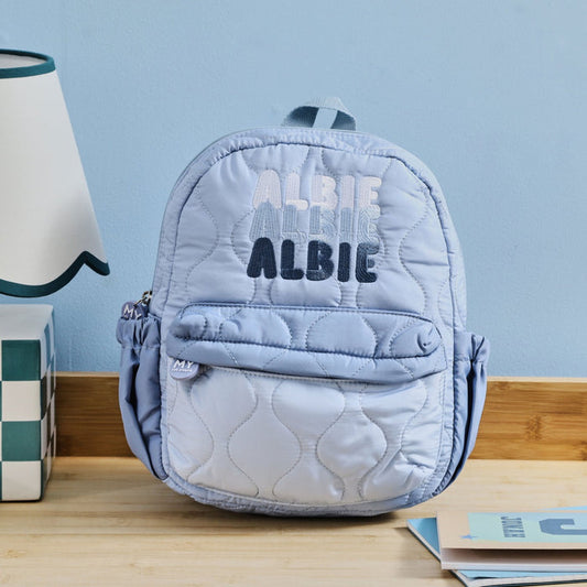 Personalised Bubble Gradient Blue Quilted Medium Backpack