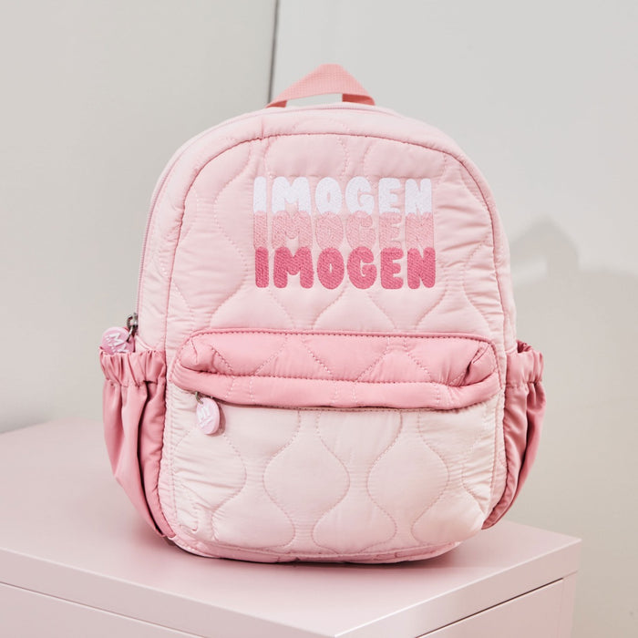 Personalised Bubble Gradient Name Pink Medium Quilted Backpack