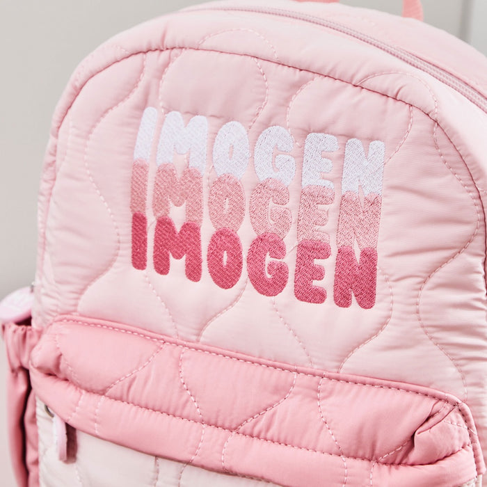 Personalised Bubble Gradient Name Pink Medium Quilted Backpack