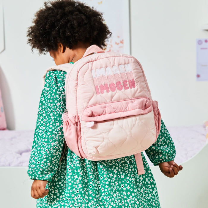 Personalised Bubble Gradient Name Pink Medium Quilted Backpack