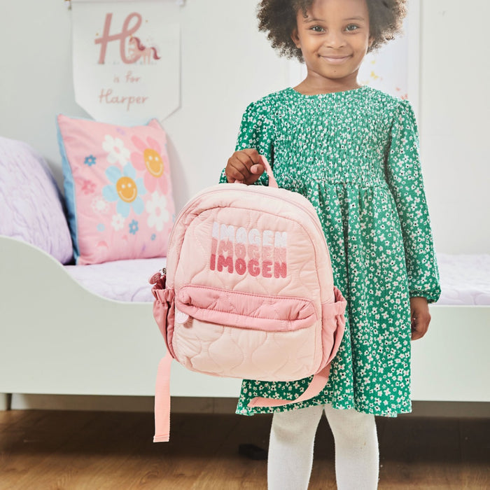 Personalised Bubble Gradient Name Pink Medium Quilted Backpack