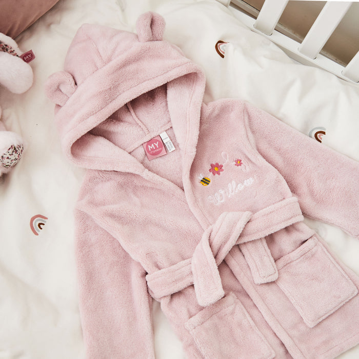 Personalised Bumblebee Design Pink Fleece Robe