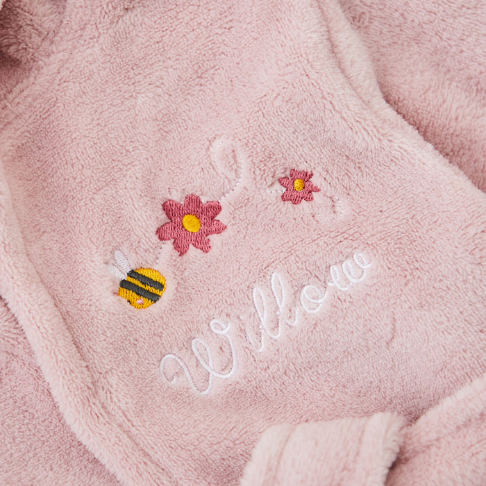 Personalised Bumblebee Design Pink Fleece Robe