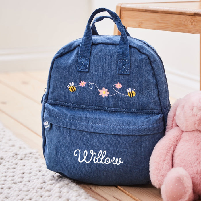 Personalised Bumblebee Medium Denim Backpack
