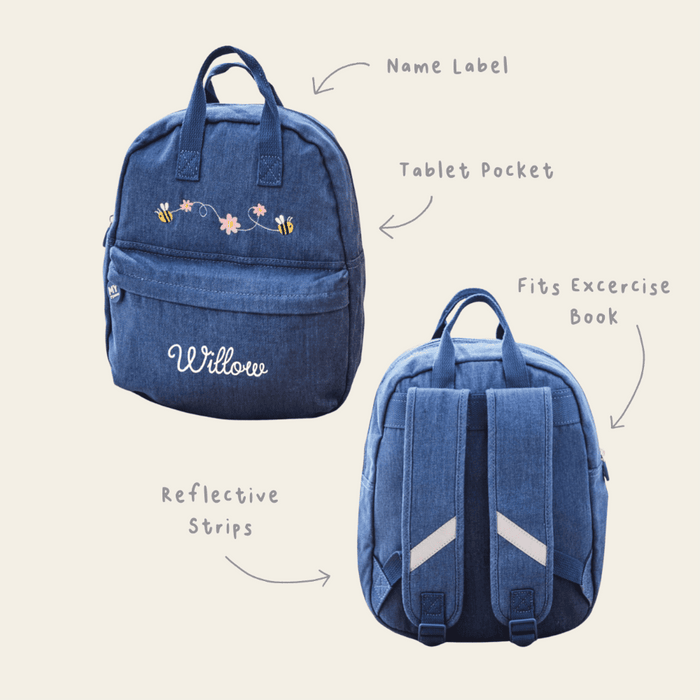 Personalised Bumblebee Medium Denim Backpack