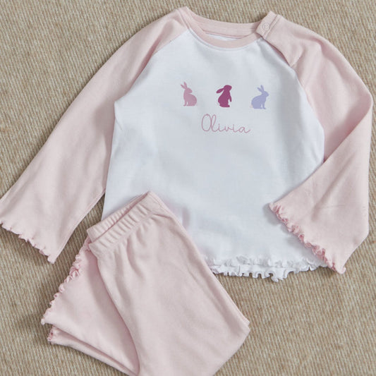 Personalised Bunny Pink Jersey Pyjamas