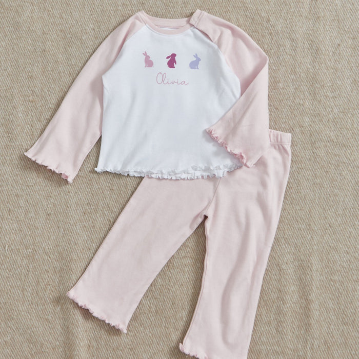 Personalised Bunny Pink Jersey Pyjamas