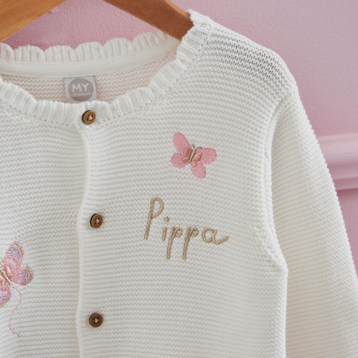 Personalised Butterfly White Lightweight Cardigan