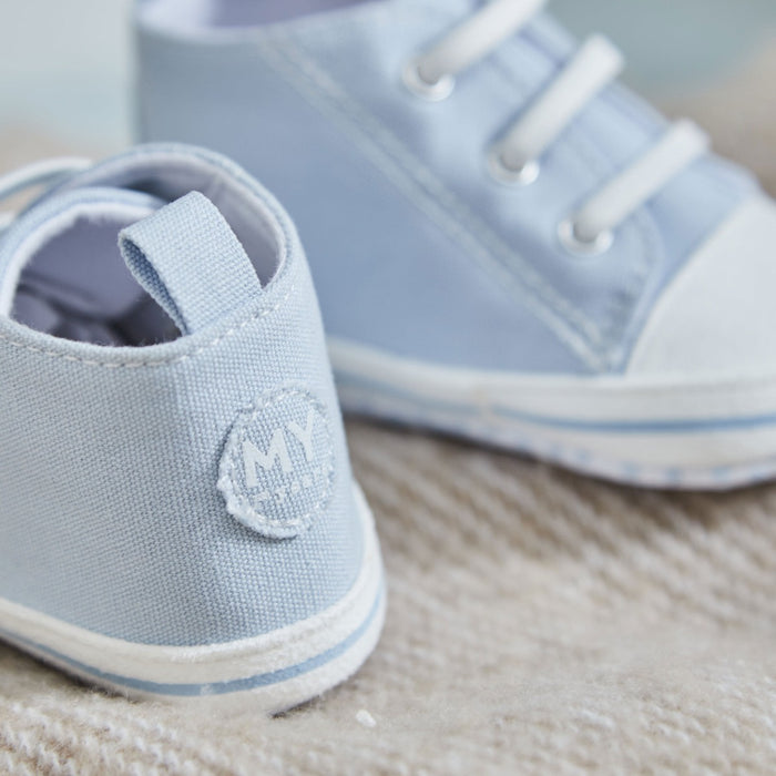 Personalised Car Blue Baby High Top Trainers