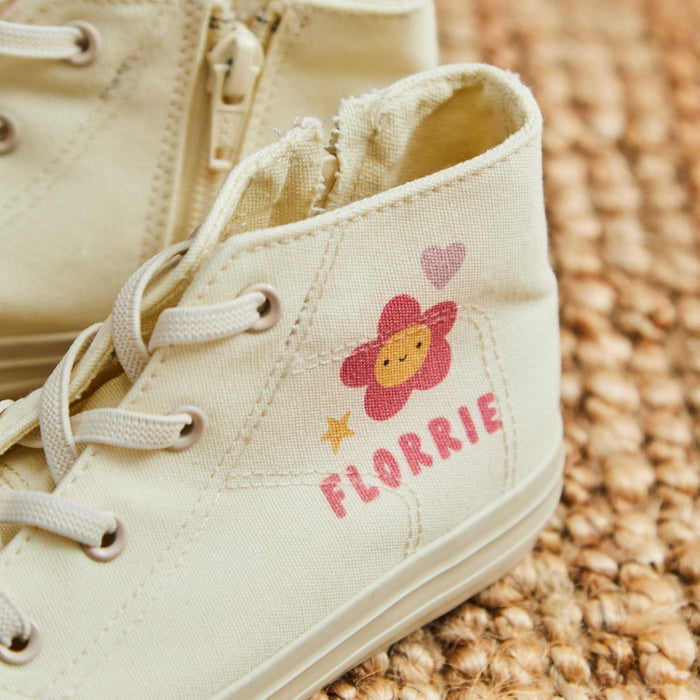 Personalised Cartoon Flower Ivory Toddler High-Top Shoes