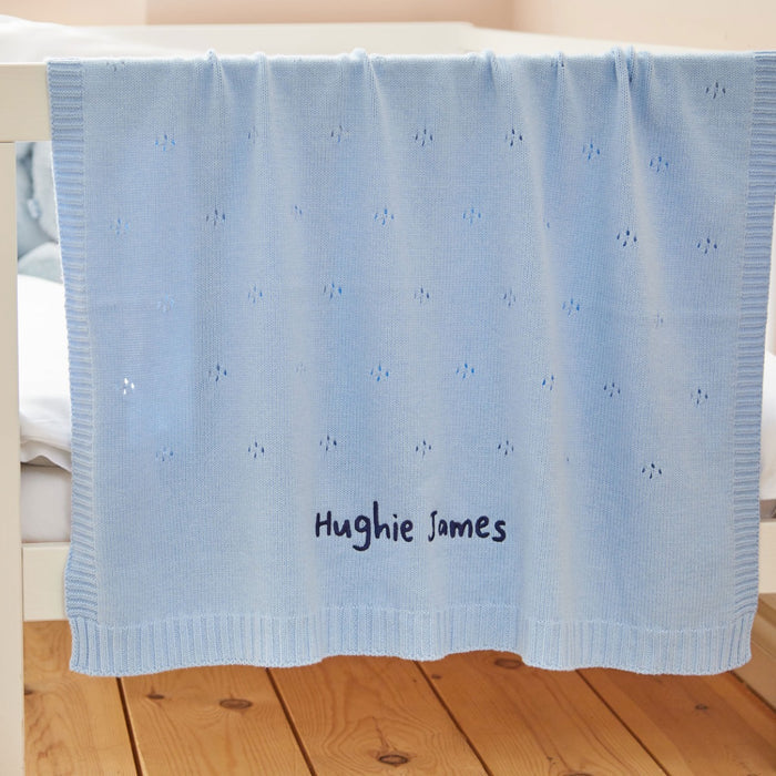 Personalised Cashmere Blend Pointelle Baby Blanket in Blue