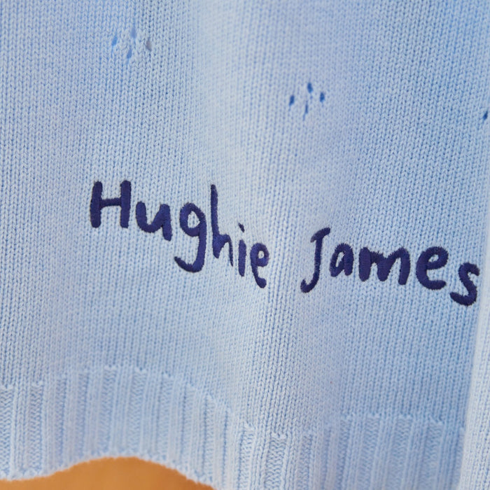 Personalised Cashmere Blend Pointelle Baby Blanket in Blue