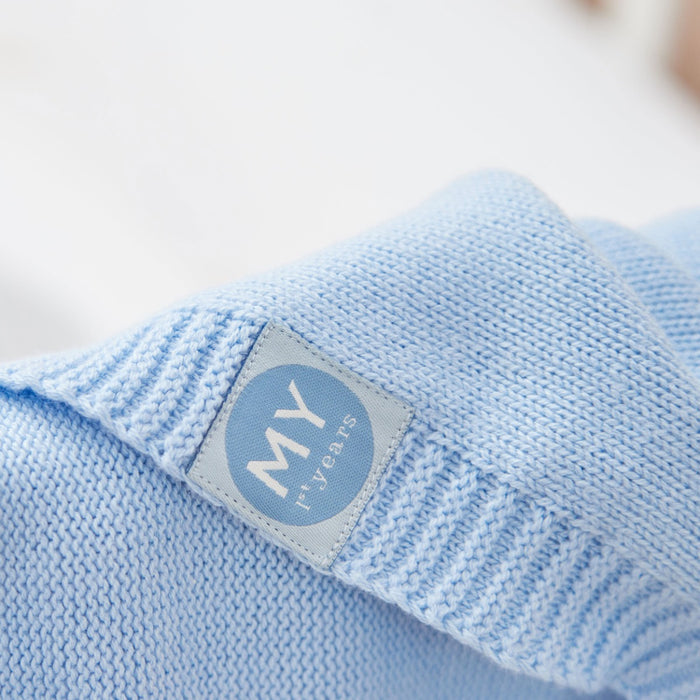Personalised Cashmere Blend Pointelle Baby Blanket in Blue