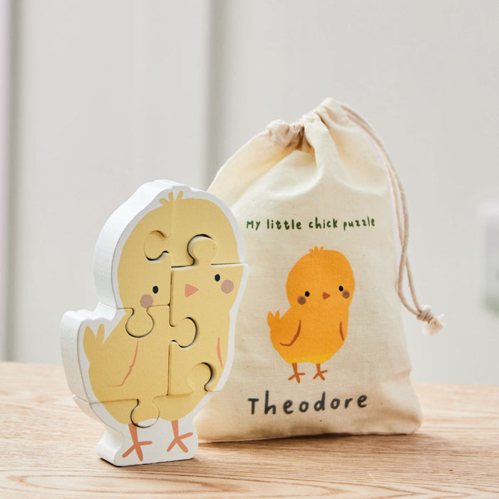 Personalised Chick Wooden Puzzle with Drawstring Bag FSC®