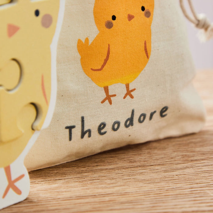 Personalised Chick Wooden Puzzle with Drawstring Bag FSC®