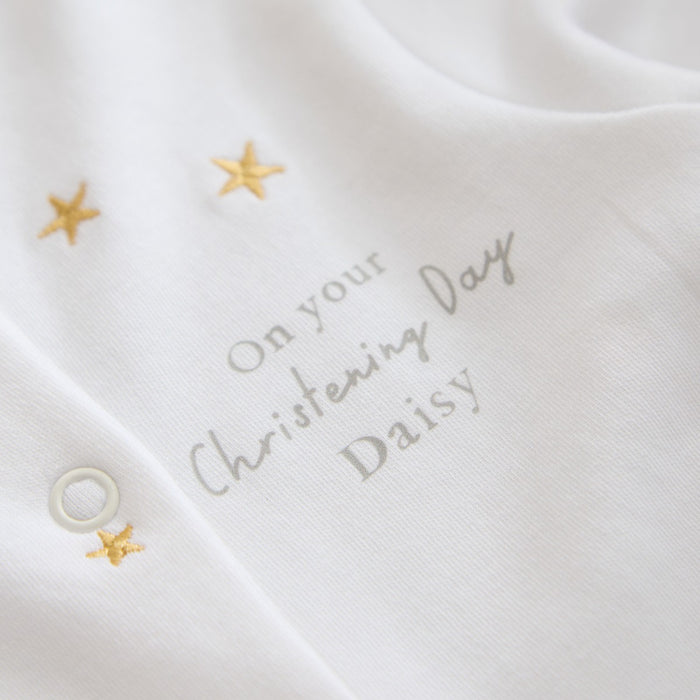 Personalised Christening Day Gold Star Sleepsuit