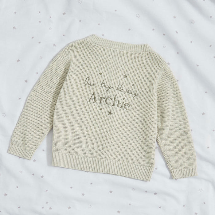 Personalised Christening Our Tiny Blessing Oatmeal Cardigan