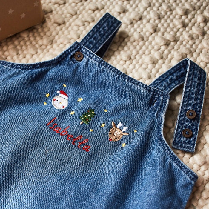 Personalised Christmas Character Design Denim Dungarees