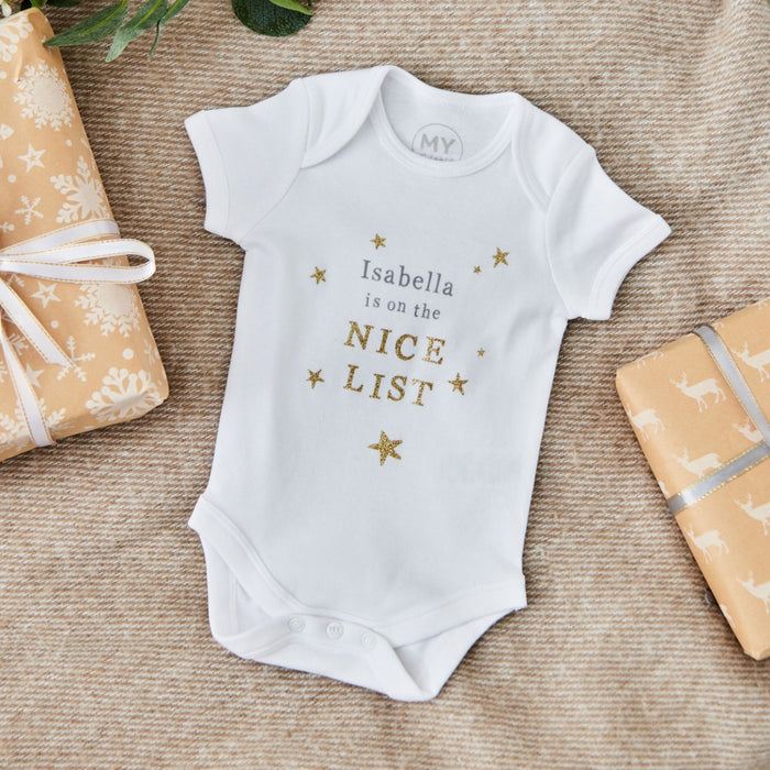 Personalised Christmas Nice List White Bodysuit
