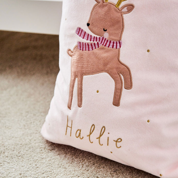 Personalised Christmas Reindeer Pink Gift Sack
