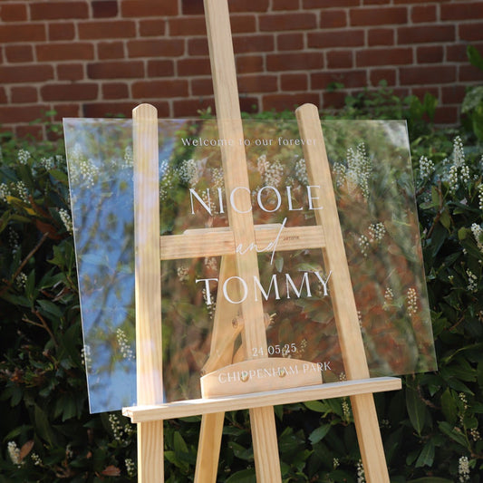 Personalised Clear White Writing Wedding Welcome Sign