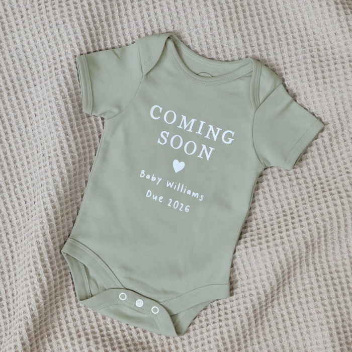 Personalised Coming Soon Sage Organic Bodysuit