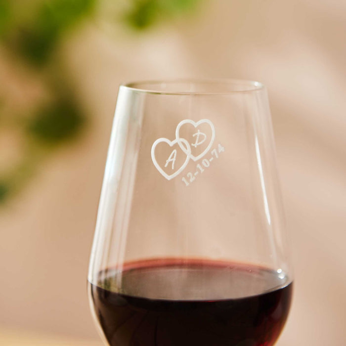 Personalised Couple's Heart Crystal Red Wine Glasses