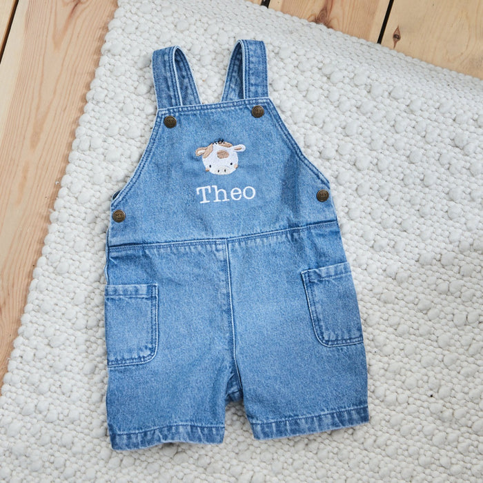 Personalised Cow Face Short Leg Denim Dungarees
