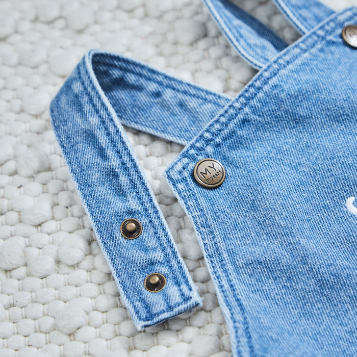 Personalised Cow Face Short Leg Denim Dungarees