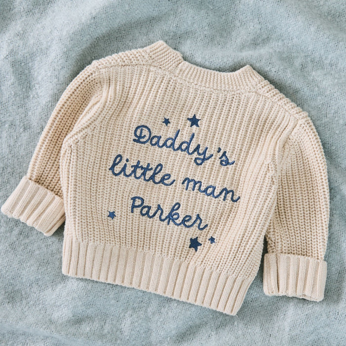 Personalised Daddy’s Little Man Oatmeal Cardigan