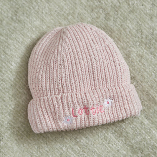 Personalised Daisy Design Pink Beanie