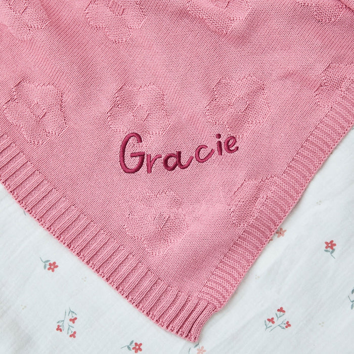 Personalised Daisy Peony Pink Jacquard Baby Blanket