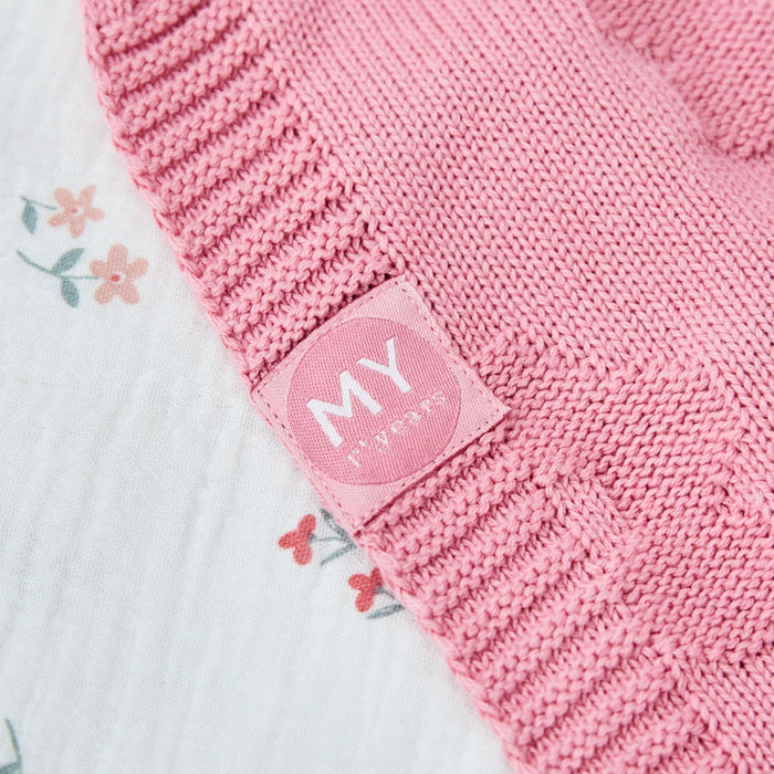 Personalised Daisy Peony Pink Jacquard Baby Blanket