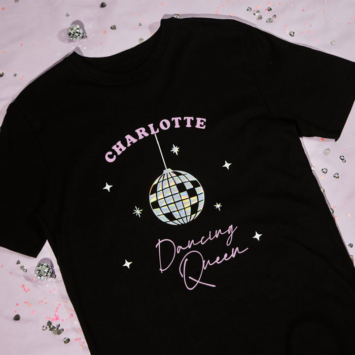 Personalised Dancing Queen Black Hen T-Shirt