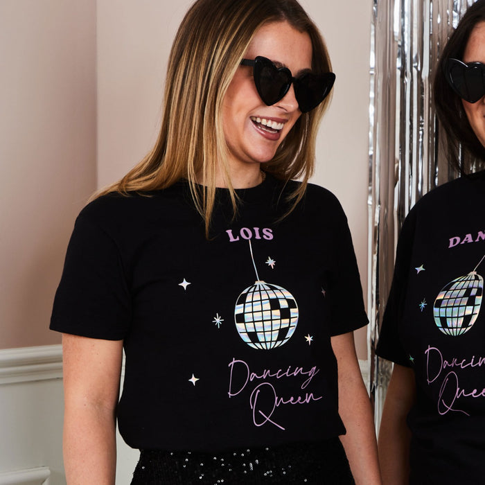 Personalised Dancing Queen Black Hen T-Shirt