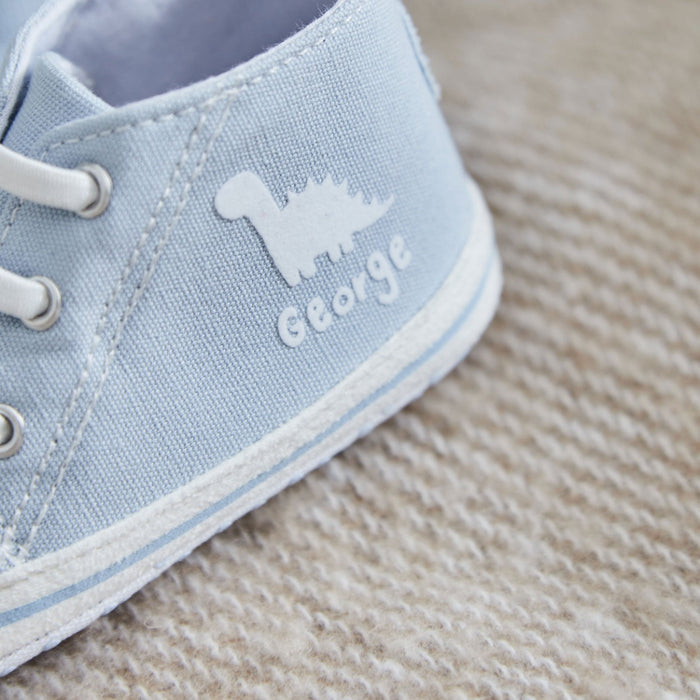 Personalised Dino Blue Baby High Top Trainers