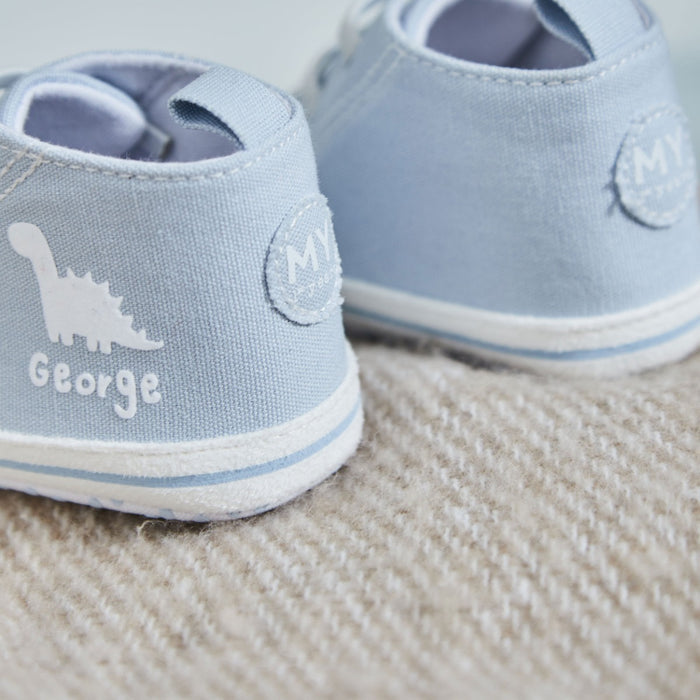 Personalised Dino Blue Baby High Top Trainers