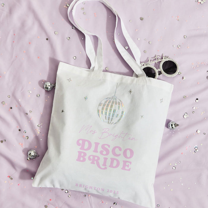 Personalised Disco Bride White Hen Party Tote Bag