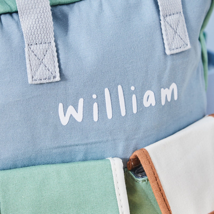 Personalised Double Pocket Colour Block Mini Backpack in Blue