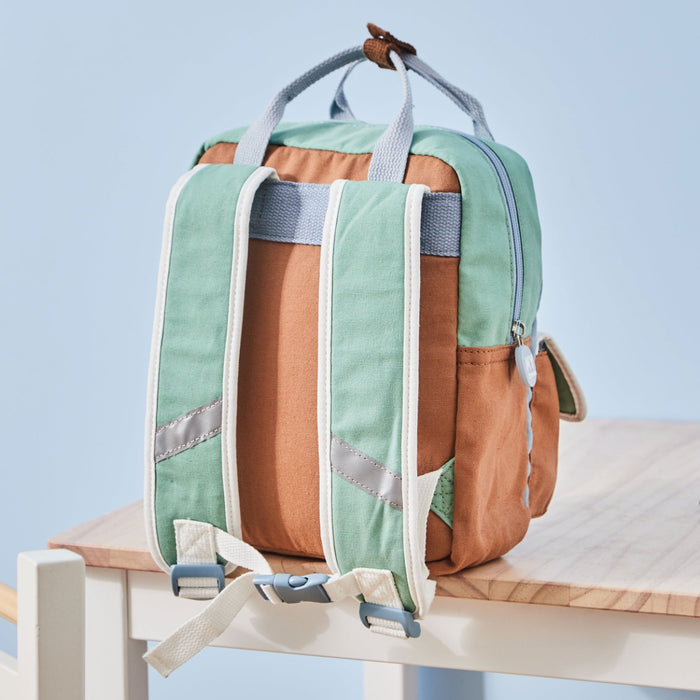 Personalised Double Pocket Colour Block Mini Backpack in Blue