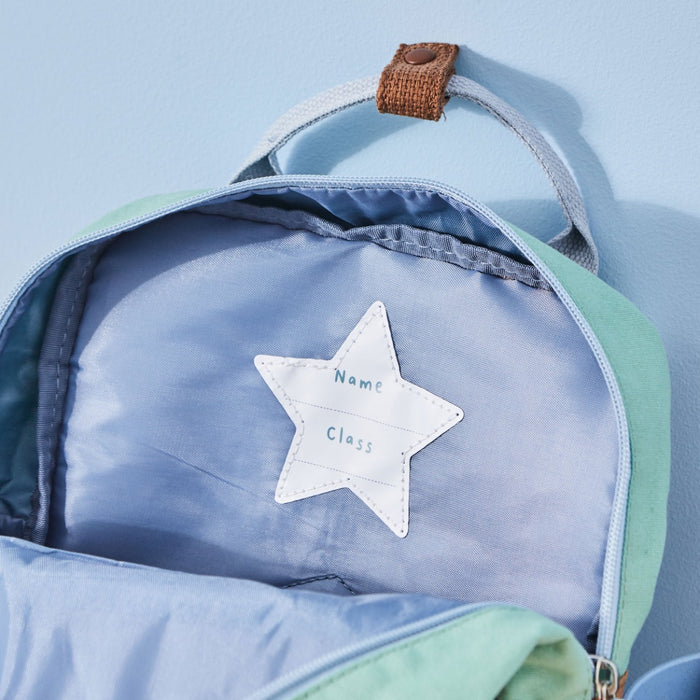 Personalised Double Pocket Colour Block Mini Backpack in Blue