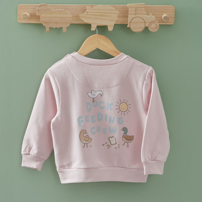 Personalised Duck Feeding Crew Pink Sweater