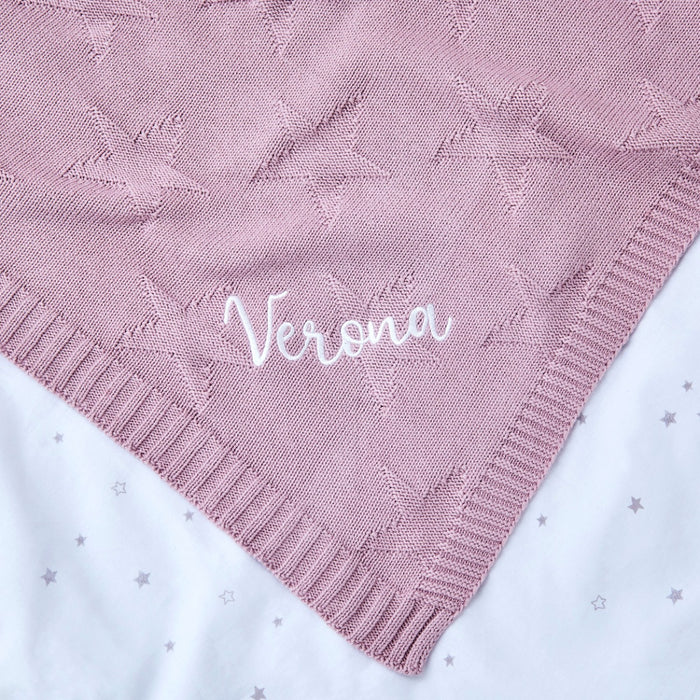 Personalised Dusky Mauve Star Jacquard Blanket