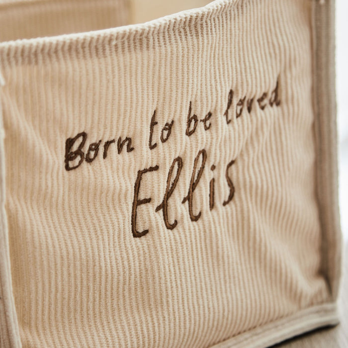 Personalised Ecru Born To Be Loved Nappy Caddy