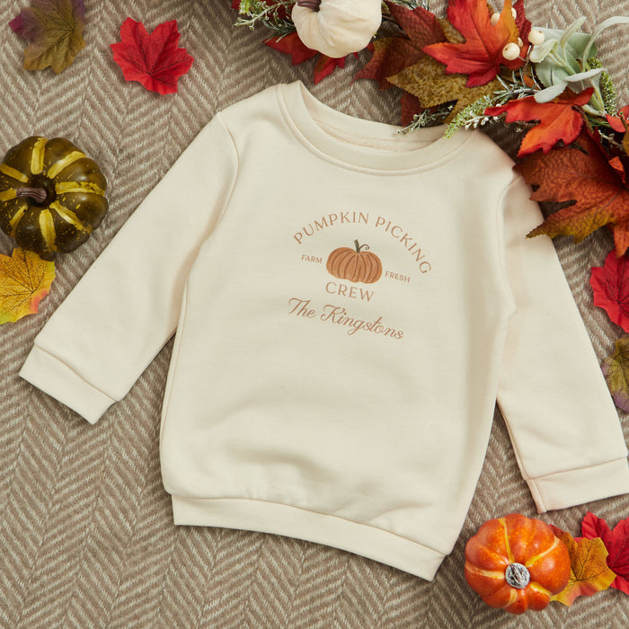 Personalised Ecru Pumpkin Picking Crew Children's Sweatshirt