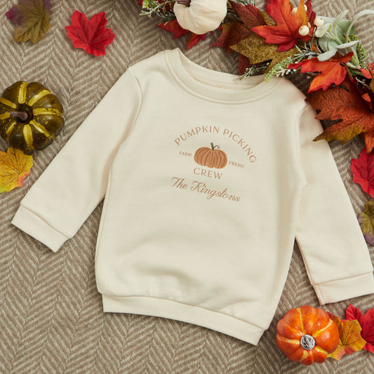 Personalised Ecru Pumpkin Picking Crew Children's Sweatshirt