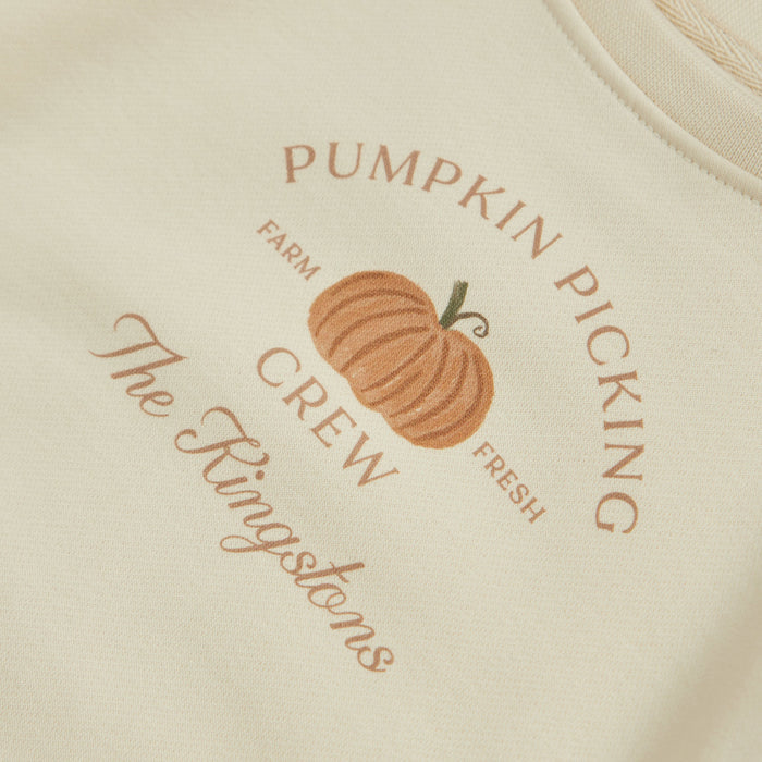Personalised Ecru Pumpkin Picking Crew Children's Sweatshirt