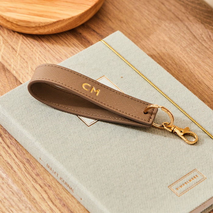 Personalised Embossed Taupe Keyring