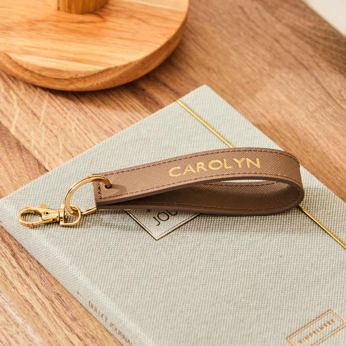 Personalised Embossed Taupe Keyring