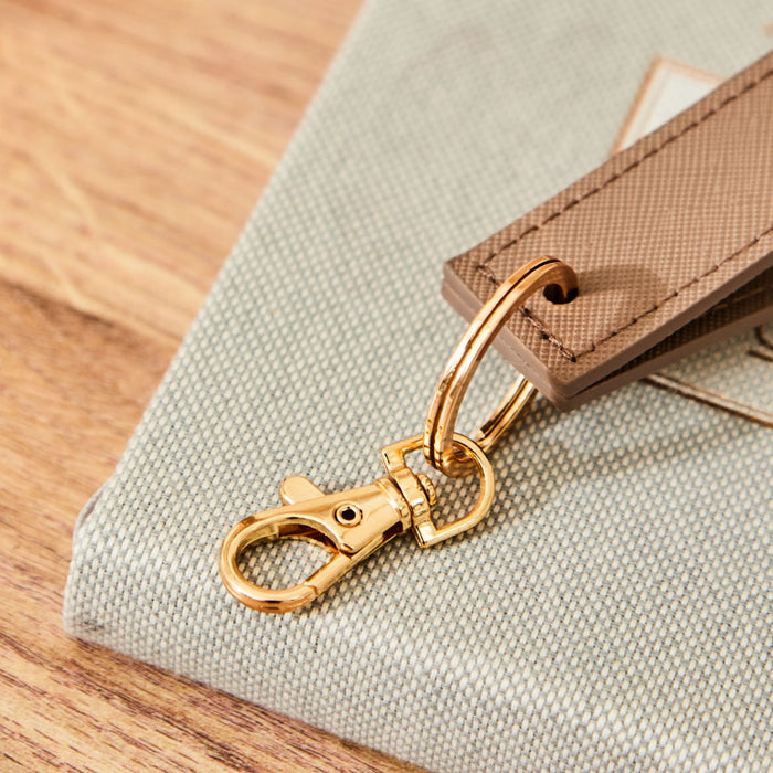 Personalised Embossed Taupe Keyring